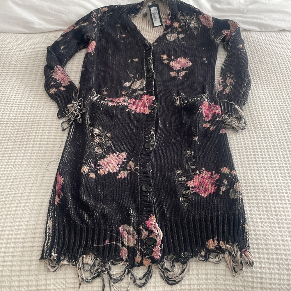 Women’s R13 floral shredded midi Cardigan size xs